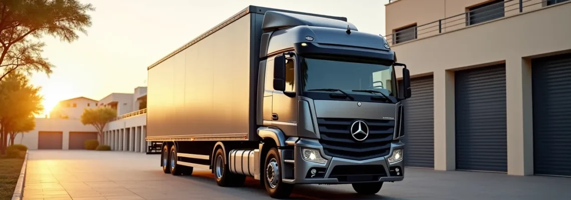 Camion de déménagement devant un garde-meuble moderne à Montpellier