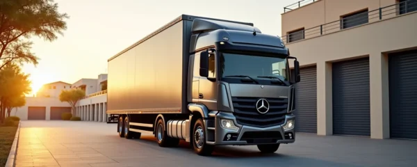 Camion de déménagement devant un garde-meuble moderne à Montpellier