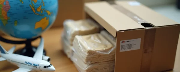 Image symbolique d'un colis précieux sécurisé pour un envoi international